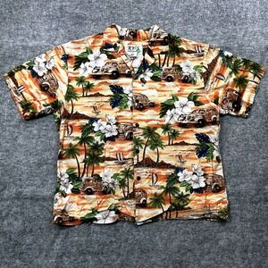 VTG‎ KY'S Hawaiian Made Aloha Shirt Mens L Beige Tropical Graphic Rayon Blend